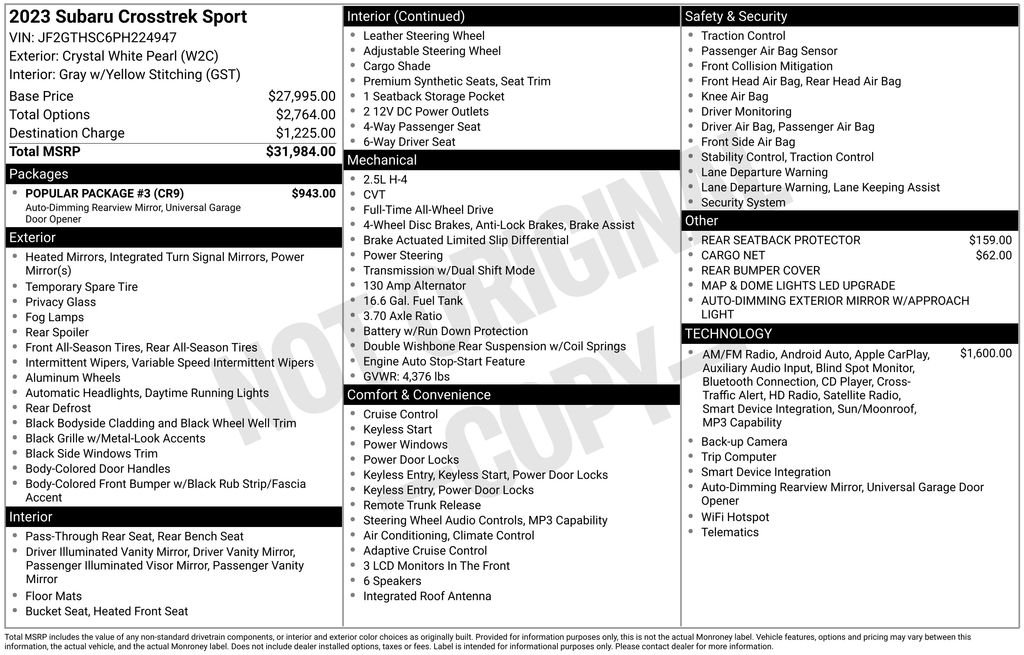 Used 2023 Crystal White Pearl Subaru Sport image 3