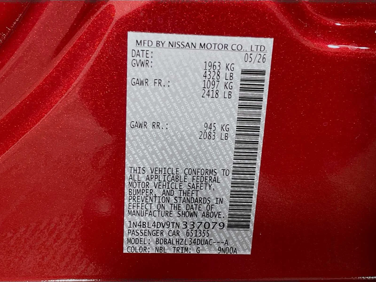 New 2026 Scarlet Ember Tintcoat Nissan SV Special Edition image 6
