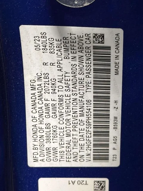 Certified Used 2023 Aegean Blue Metallic Honda 2.0L 4D SPORT image 31