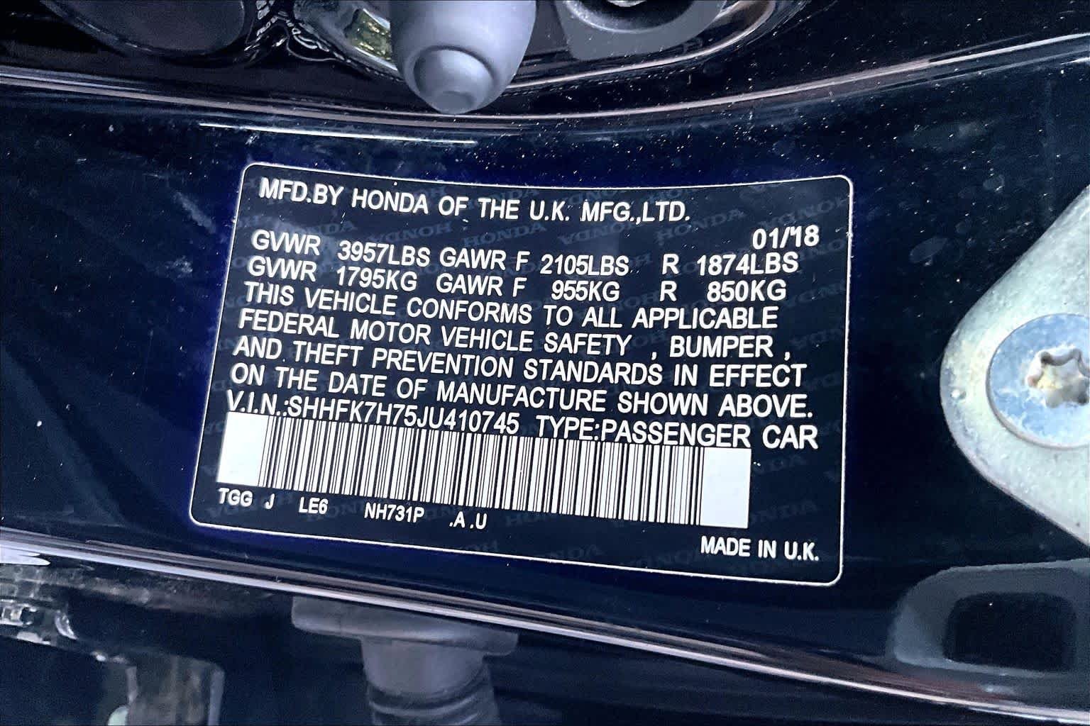 Certified Used 2018 Crystal Black Pearl Honda EX-L Navi image 33