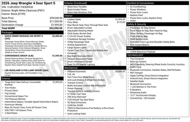 New 2026 Bright White Clearcoat Jeep Sport S image 40