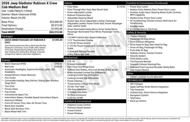 New 2026 Black Clear-Coat Exterior Paint Jeep Rubicon X image 28