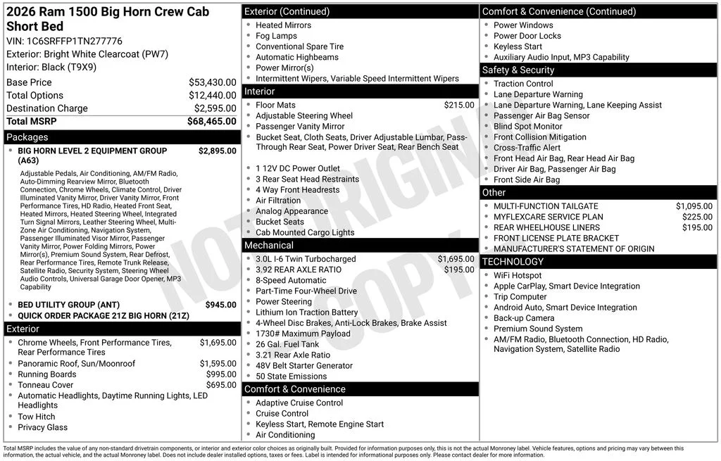 New 2026 Bright White Clear-Coat Exterior Paint RAM Big Horn/Lone Star image 6