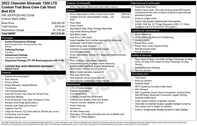 Used 2022 Black Chevrolet Custom Trail Boss image 2