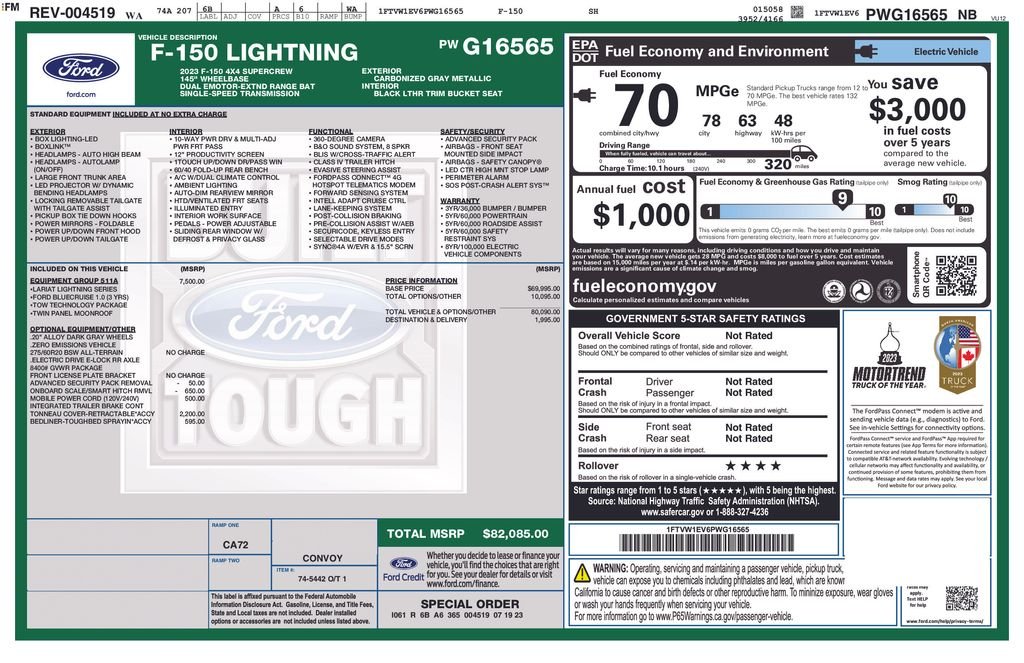 Used 2023 Ford F-150 Lightning Lariat with VIN 1FTVW1EV6PWG16565 for sale in Port Orchard, WA