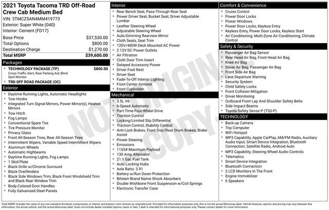 Used 2021 Super White Toyota TRD Off Road image 29