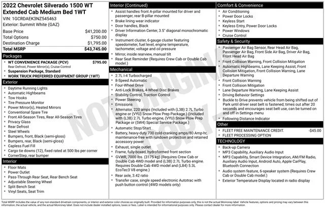 Used 2022 White Chevrolet WT image 9