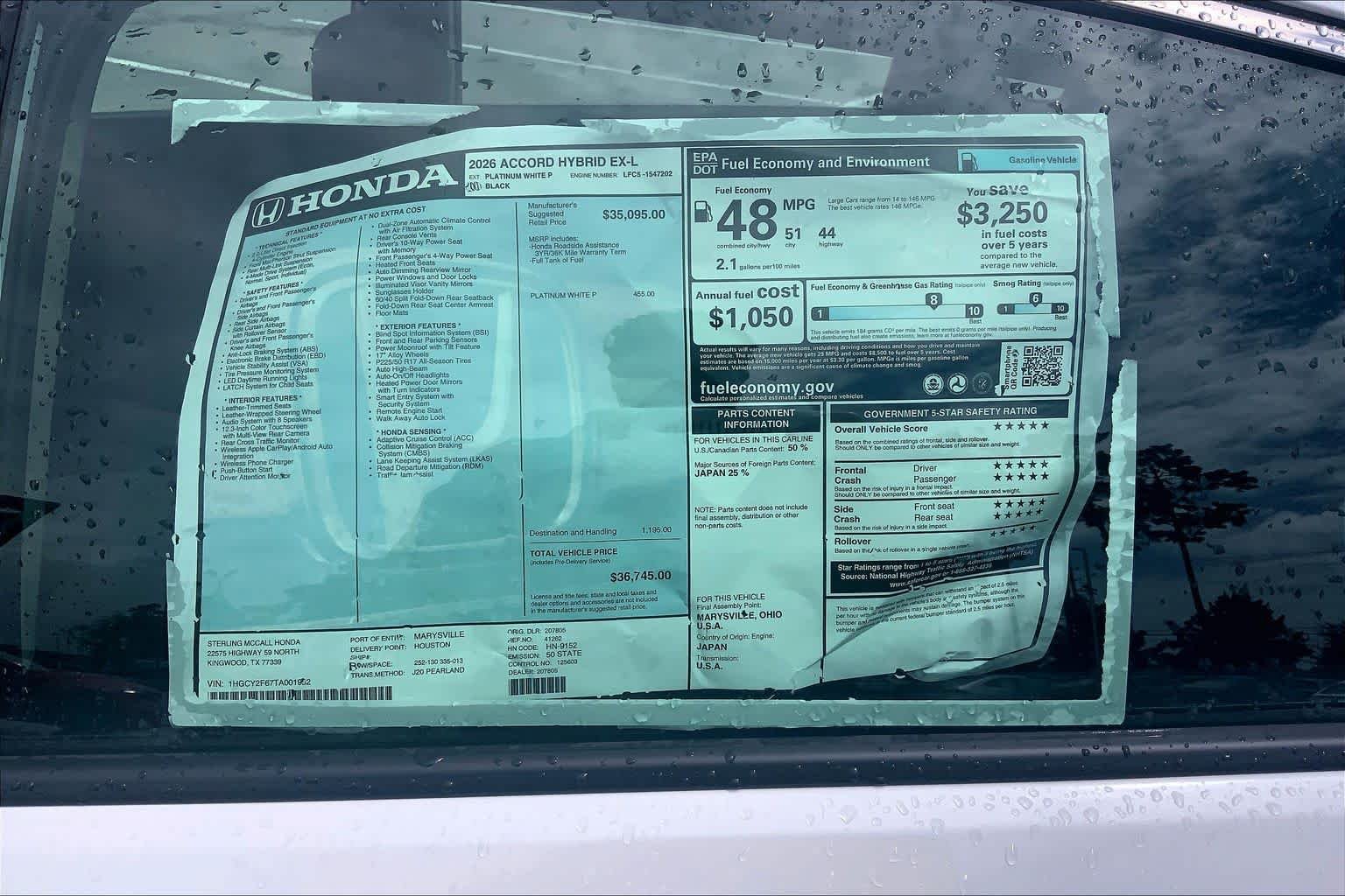 New 2026 Platinum White Pearl Honda EX-L Hybrid image 19