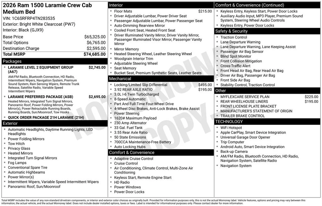 New 2026 Bright White Clear-Coat Exterior Paint RAM Laramie image 6