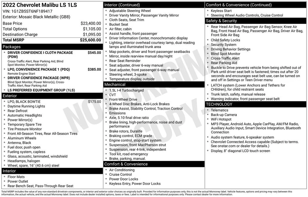 Used 2022 Black Chevrolet LS image 2