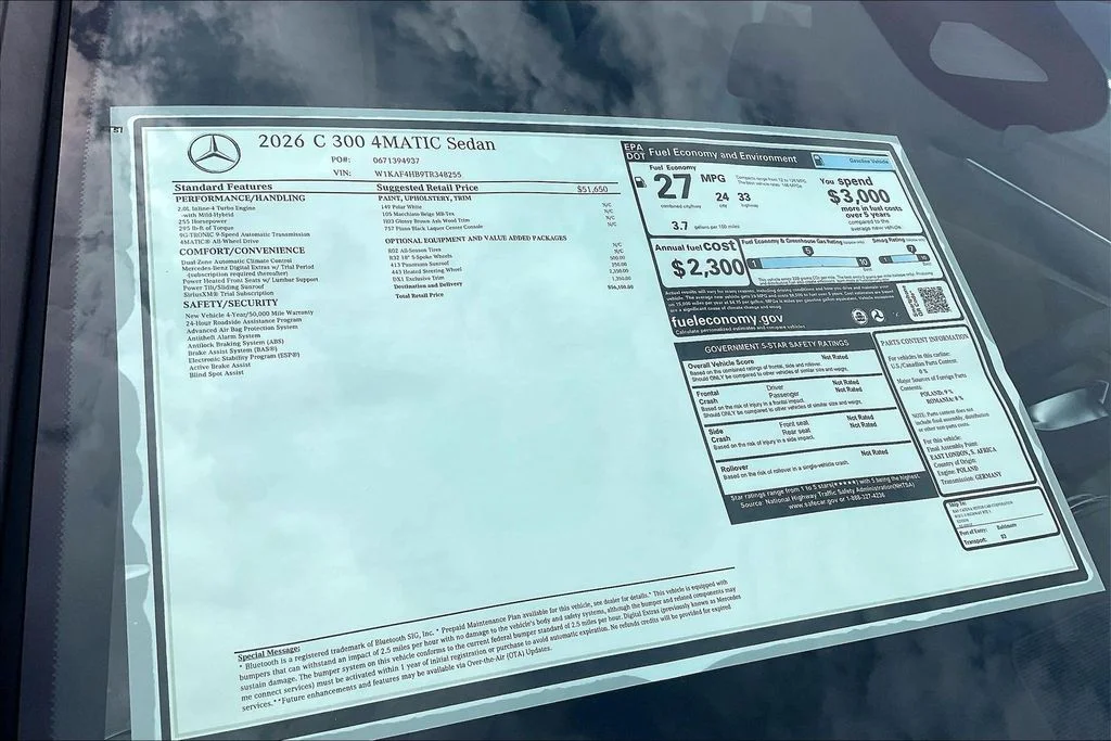 New 2026 White Mercedes-Benz C 300 image 12