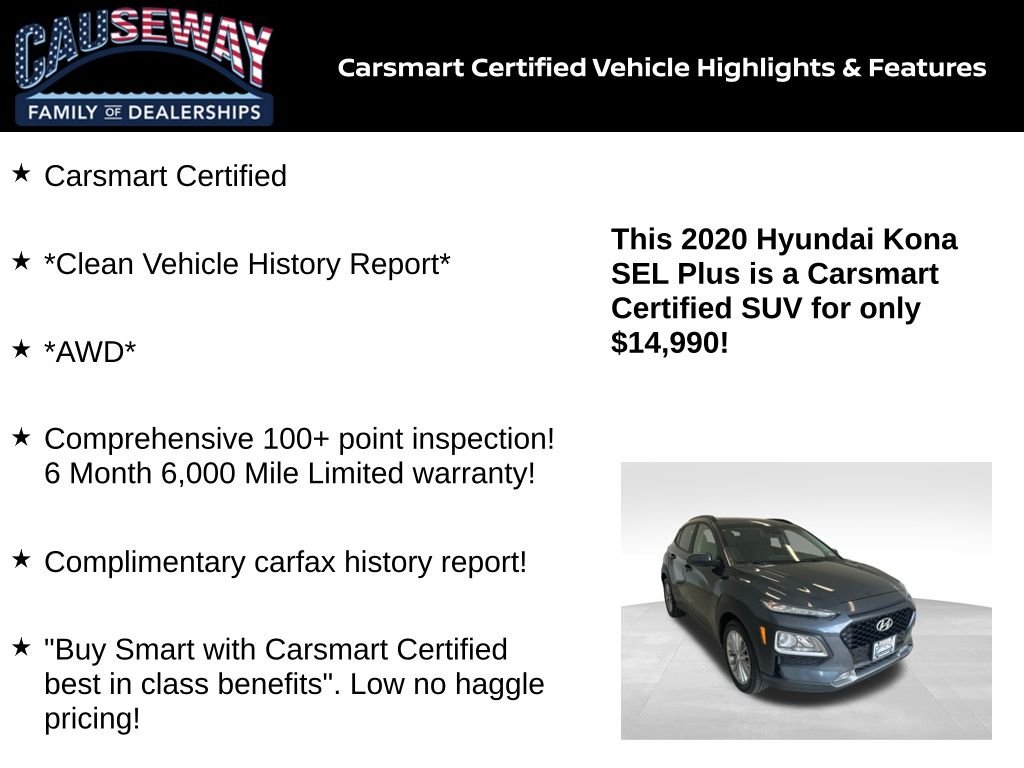 Certified 2020 Hyundai Kona SEL Plus with VIN KM8K6CAA9LU447757 for sale in Stafford Township, NJ