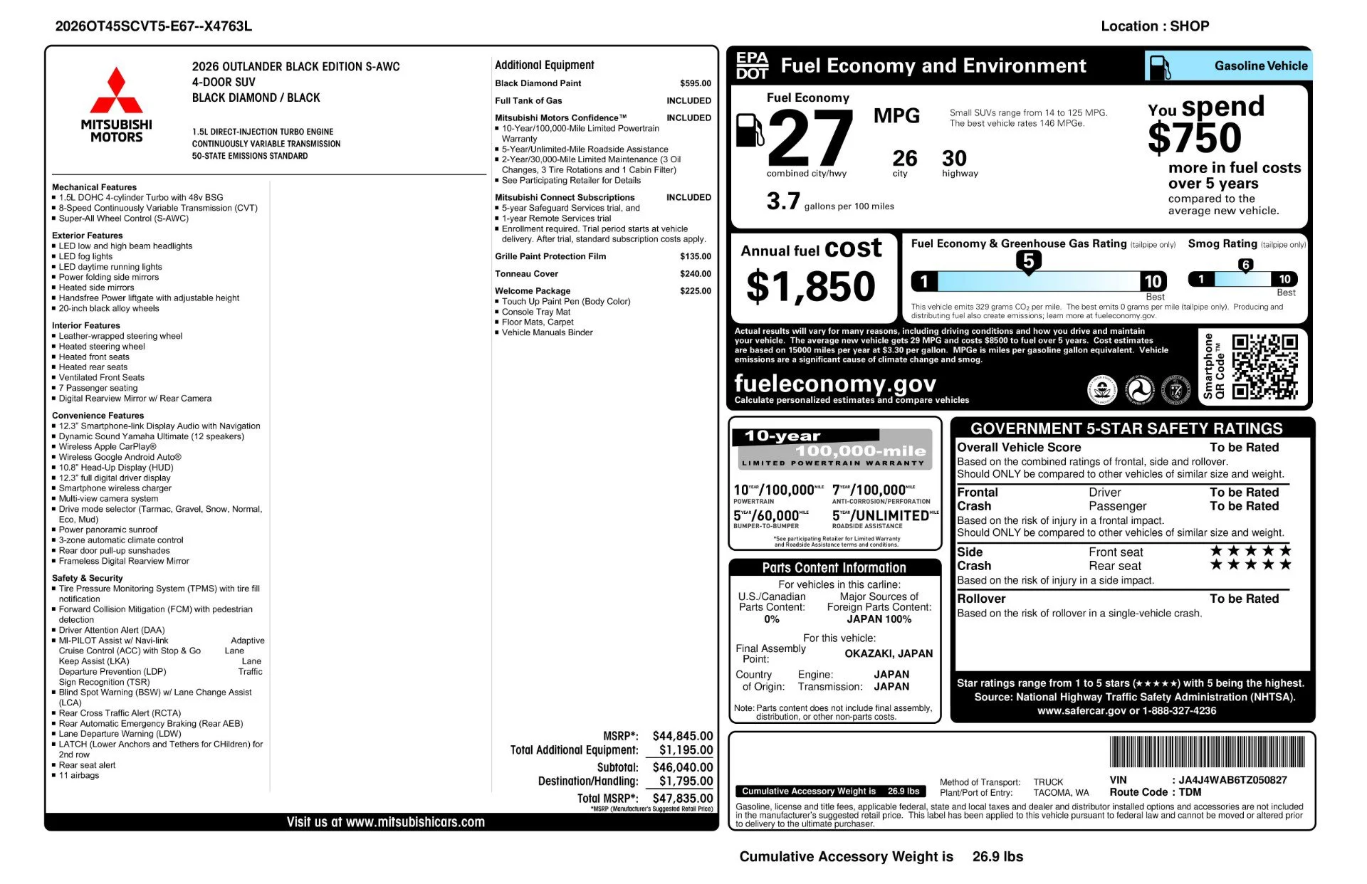 New 2026 Black Diamond Mitsubishi BLACK EDITION S-AWC image 11