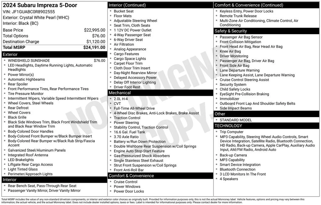 Used 2024 White Subaru Base image 16