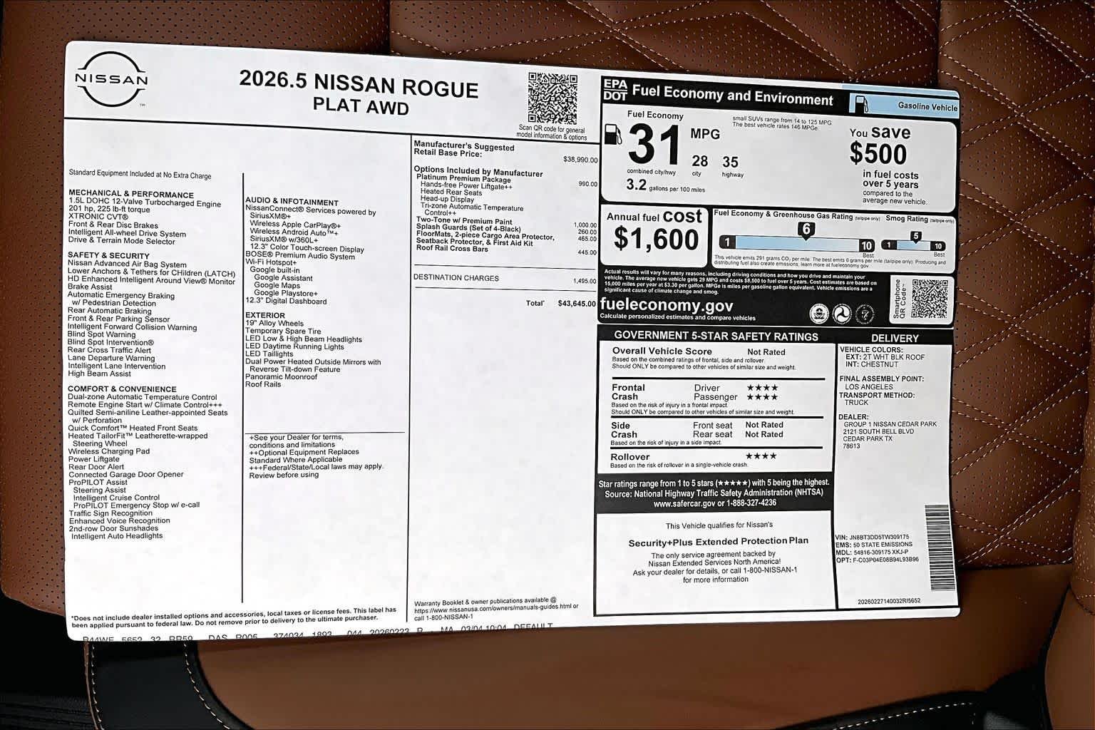 New 2026 2T WHT BLK XKJP Nissan Platinum image 21