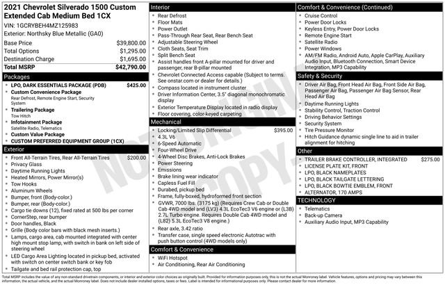 Used 2021 Blue Metallic Chevrolet Custom image 1
