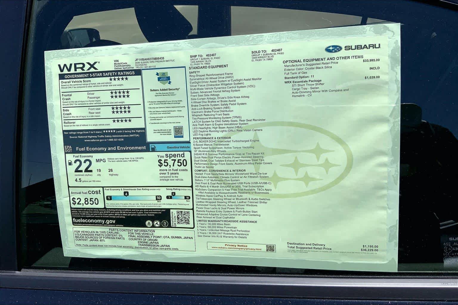 New 2026 CRYSTAL BLACK SILICA Subaru Premium image 18