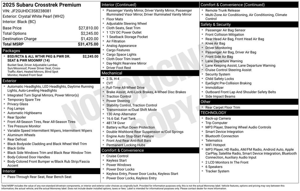 Used 2025 White Subaru Premium image 4