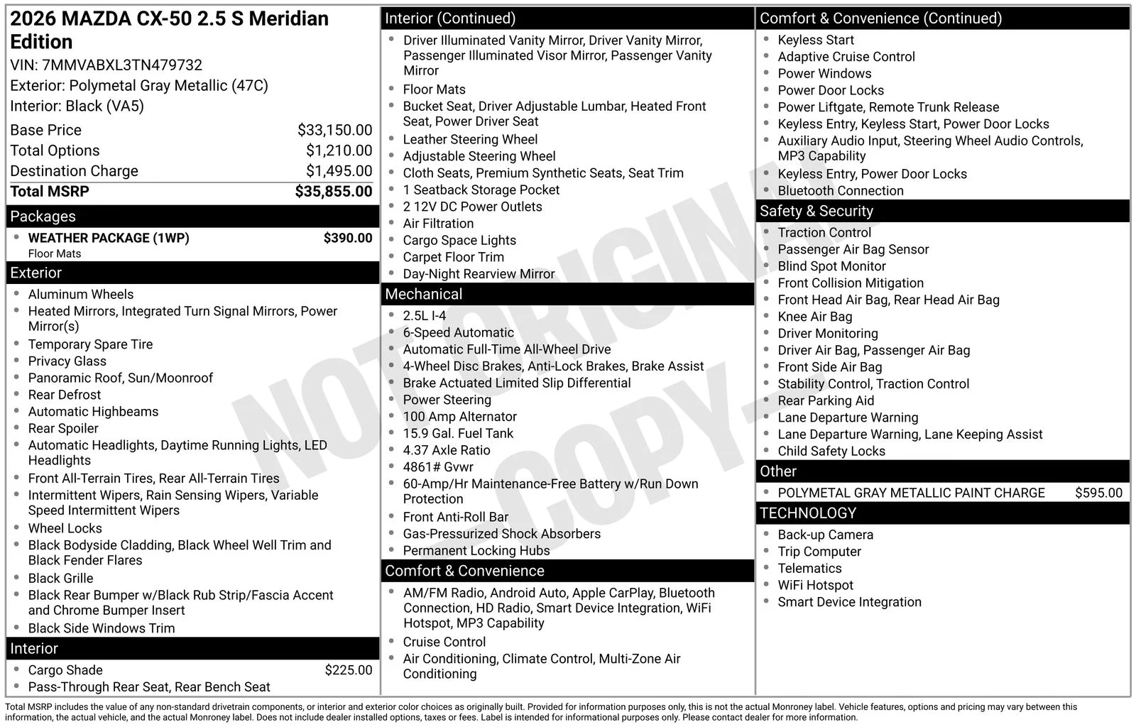 New 2026 Polymetal Gray Metallic Mazda 2.5 S Meridian Edition image 4