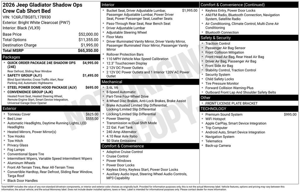 New 2026 Bright White Clear-Coat Exterior Paint Jeep Shadow Ops image 3