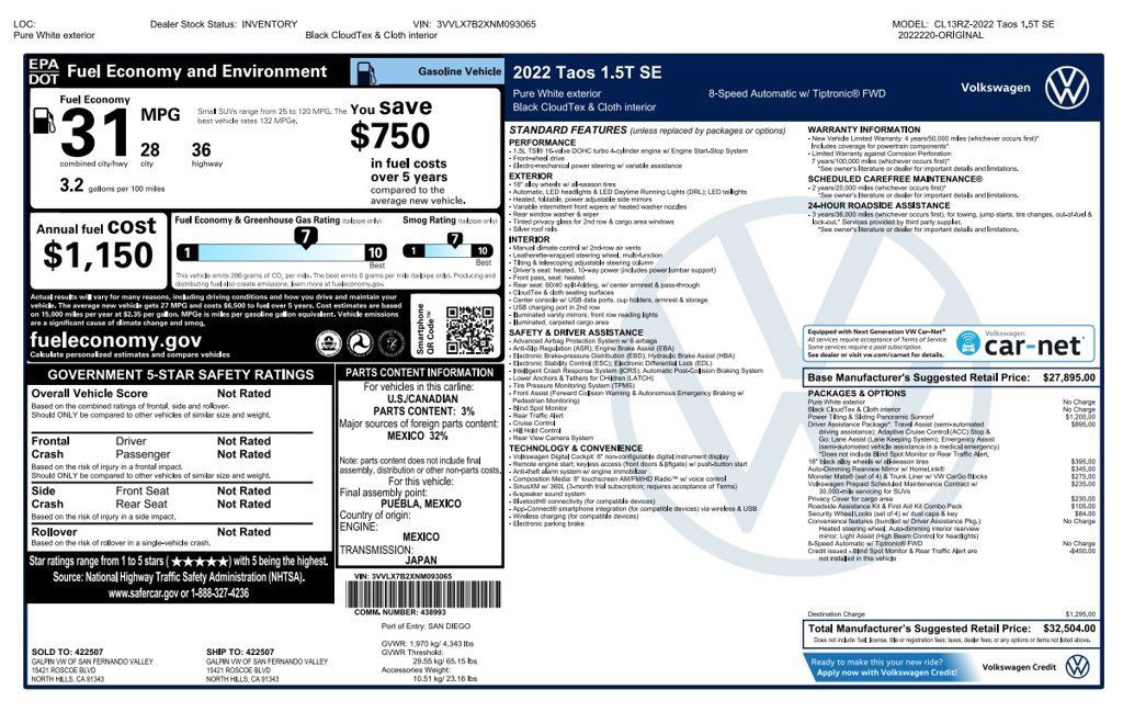 Certified Used 2022 White Volkswagen 1.5T SE image 4