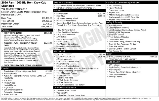 New 2026 Granite Crystal Metallic Clear-Coat Exterior Paint RAM Big Horn/Lone Star image 32