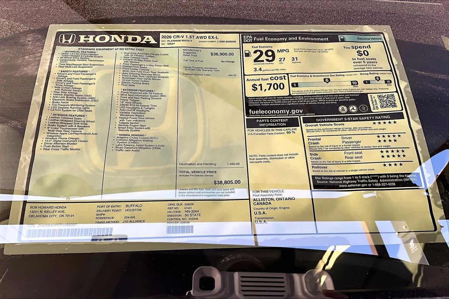 New 2026 Platinum White Pearl Honda EX-L image 18