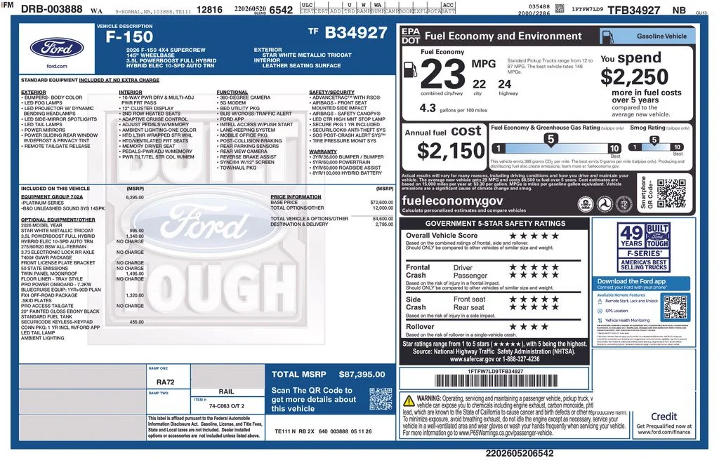 New 2026 White Ford Platinum image 2