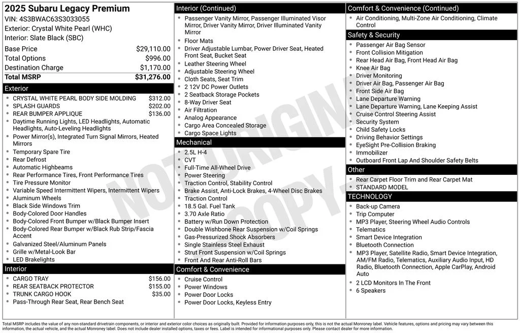 Used 2025 White Subaru Premium image 1