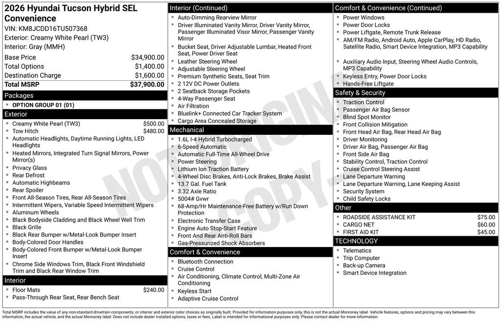 New 2026 White Hyundai SEL Convenience image 4