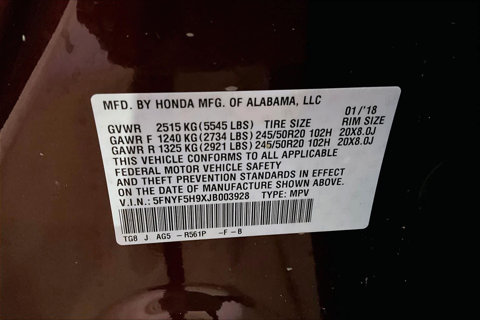 Used 2018 Deep Scarlet Pearl Honda Touring image 35