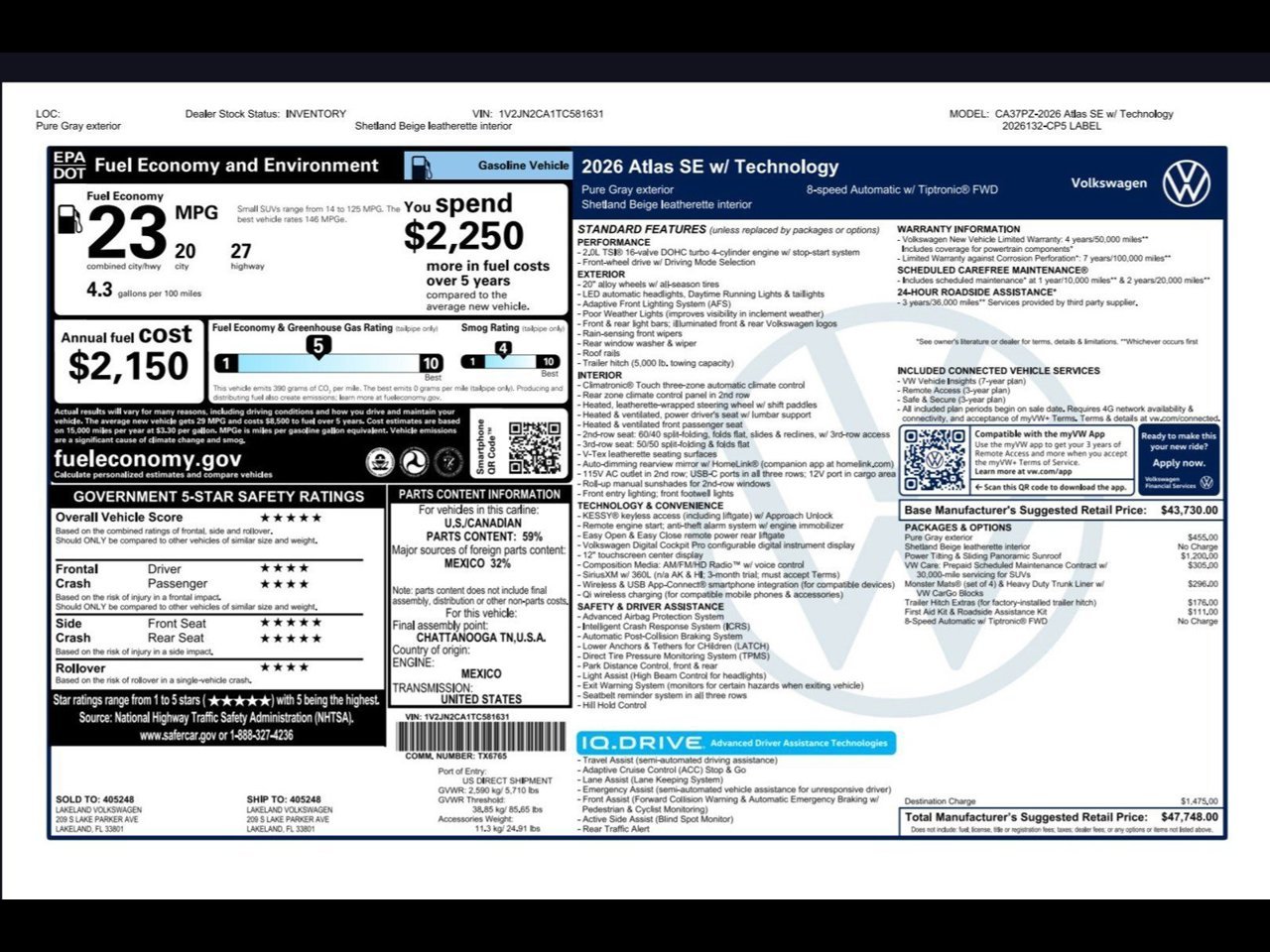 New 2026 Pure Gray Volkswagen SE w/Technology image 4