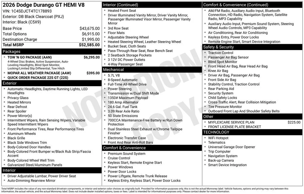 New 2026 Diamond Black Clear-Coat Exterior Paint Dodge GT HEMI V8 image 6