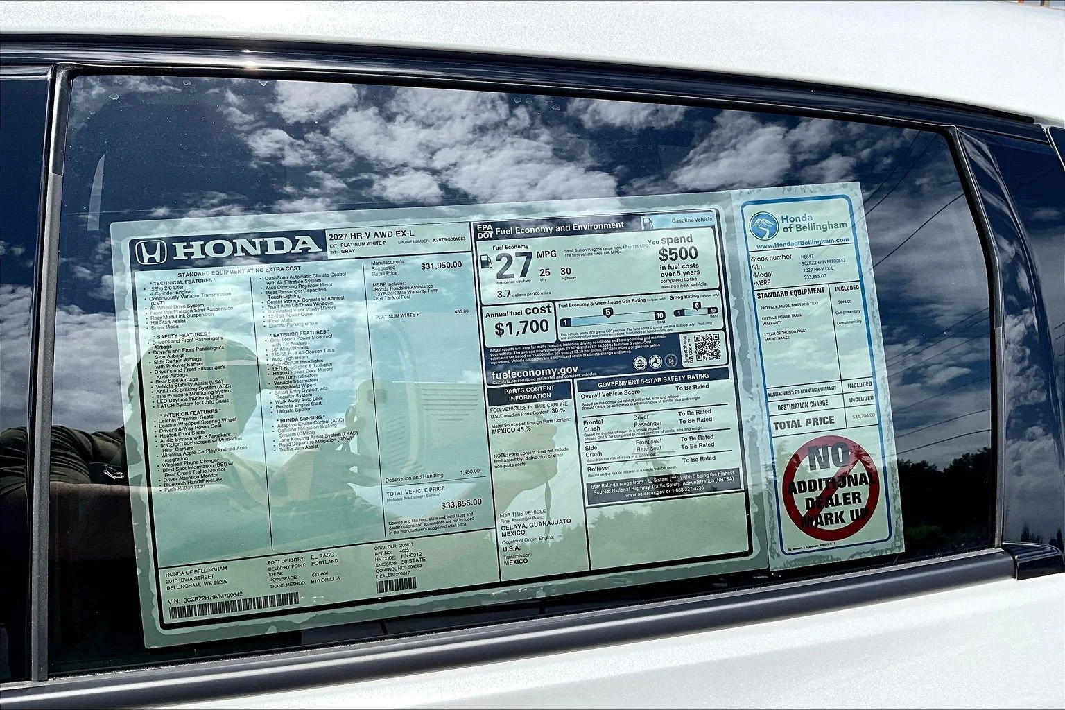 New 2027 Platinum White Pearl Honda EX-L image 14