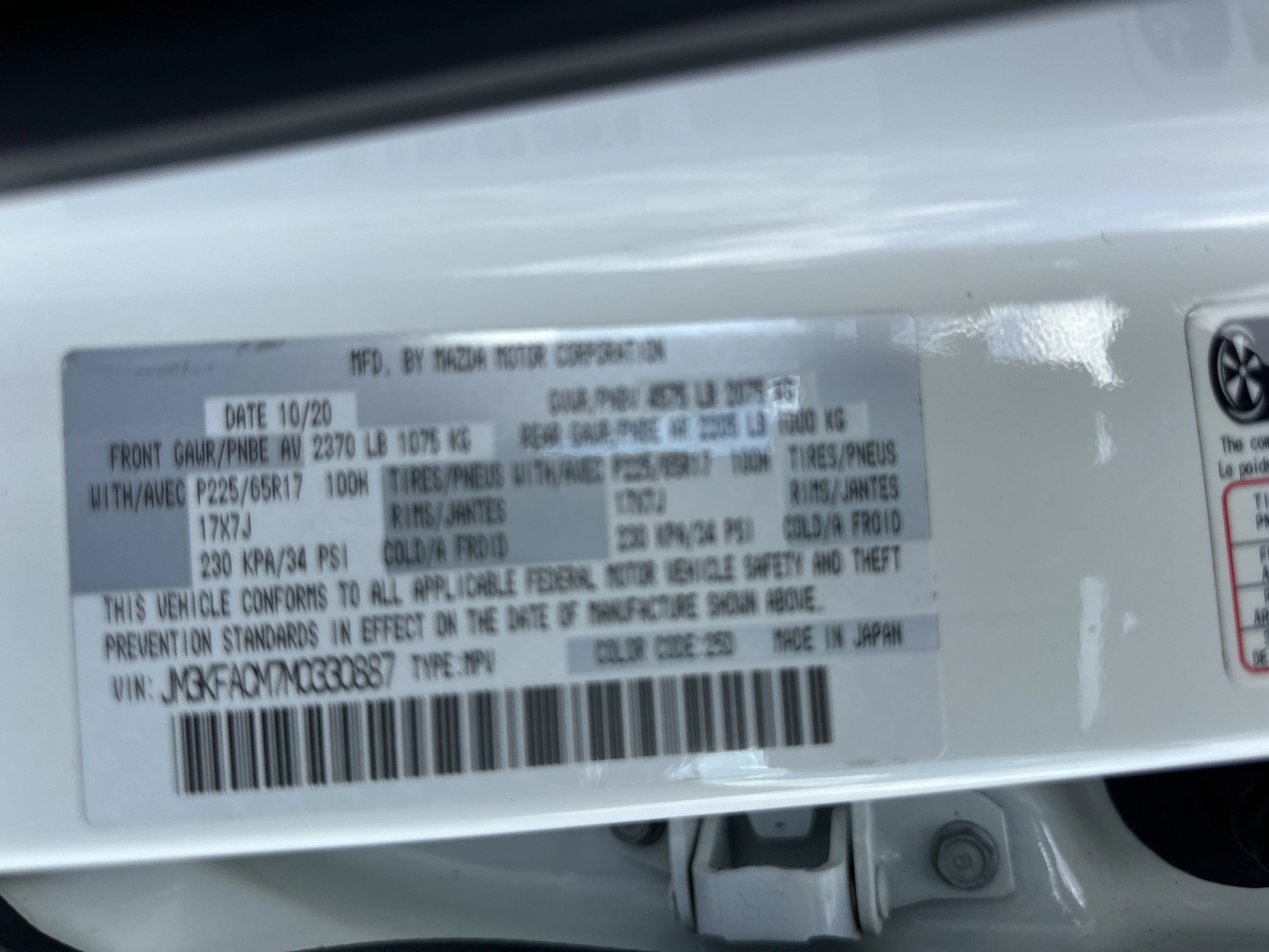 Used 2021 Snowflake White Pearl Mica Mazda Touring image 31