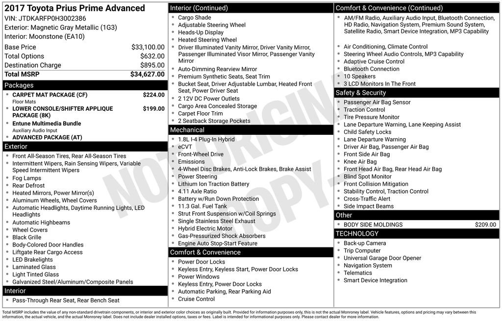 Used 2017 Toyota Prius Prime Advanced with VIN JTDKARFP0H3002386 for sale in Elk River, Minnesota