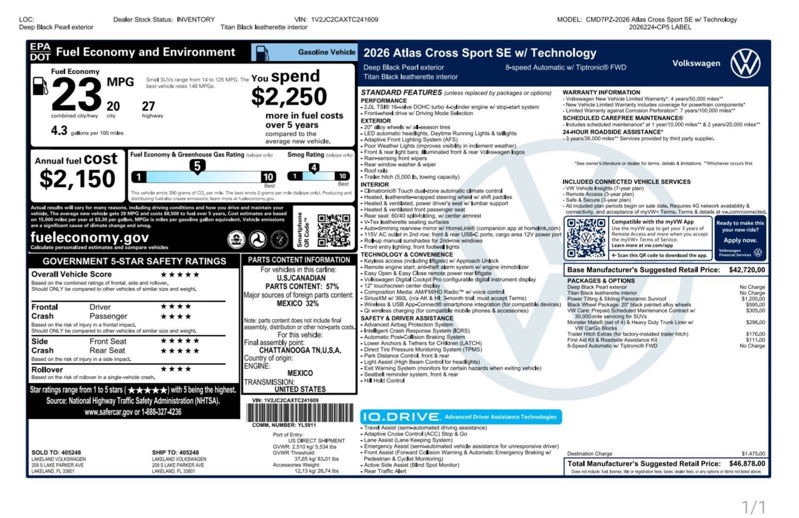 New 2026 Deep Black Pearl Volkswagen 2.0T SE W/TECHNOLOGY image 4