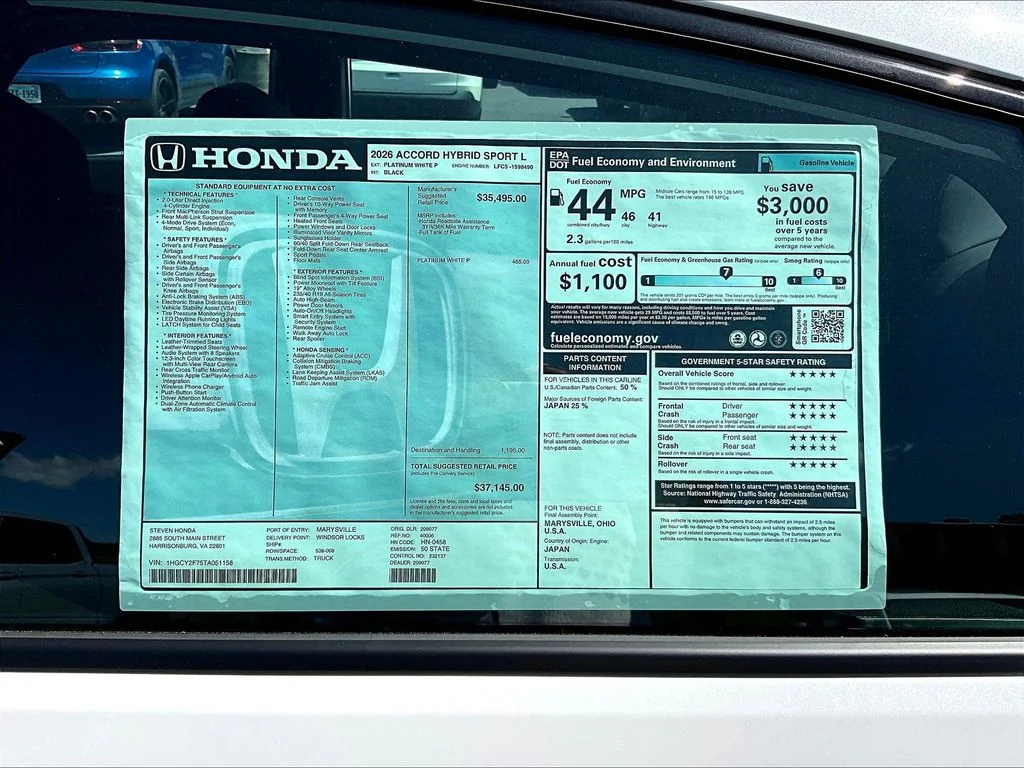 New 2026 Platinum White Pearl Honda Sport-L Hybrid image 30