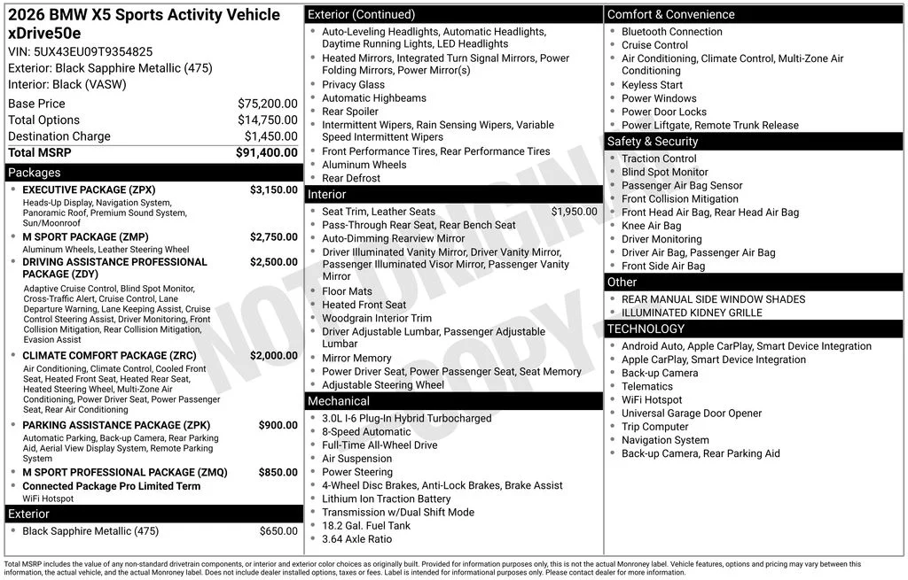 New 2026 Black Sapphire Metallic BMW xDrive50e image 2