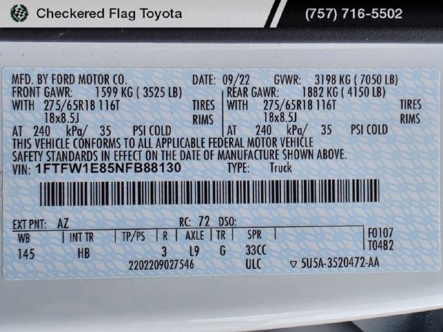 Used 2022 Star White Metallic Tri-Coat Ford Lariat image 21