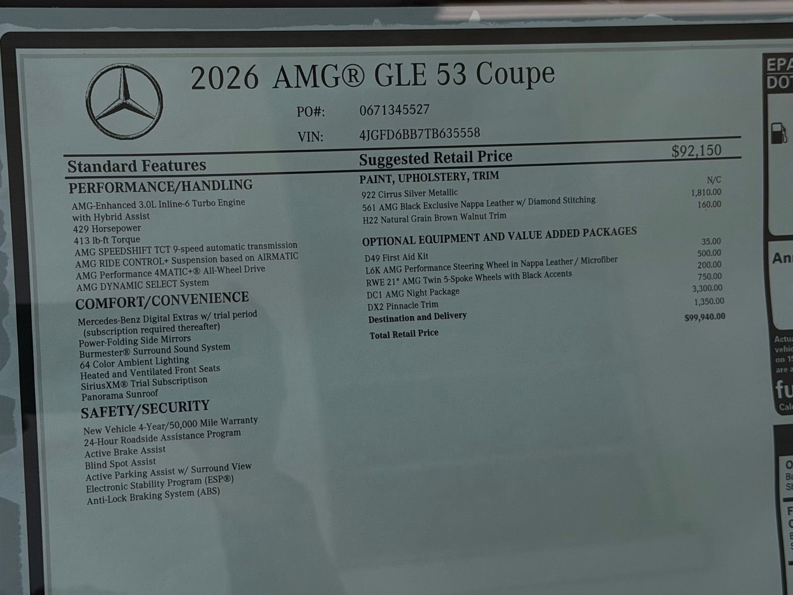 New 2026 Cirrus Silver Metallic Mercedes-Benz AMG® GLE 53 4MATIC+ Coupe image 48