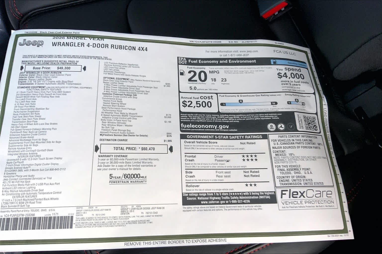 New 2026 Black Clear-Coat Exterior Paint Jeep Rubicon image 17