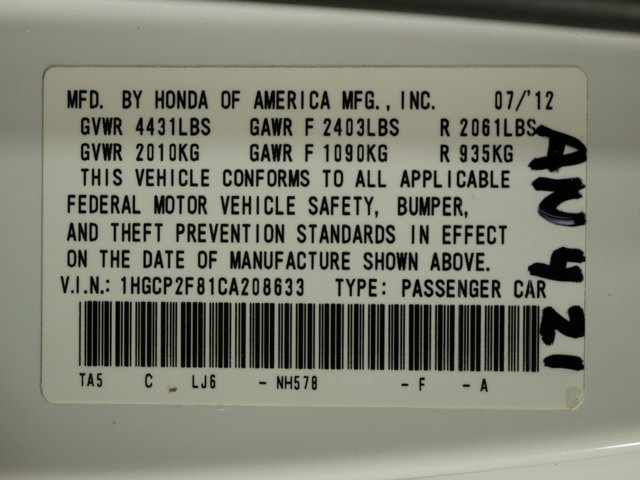 Used 2012 Taffeta White Honda EX-L image 30