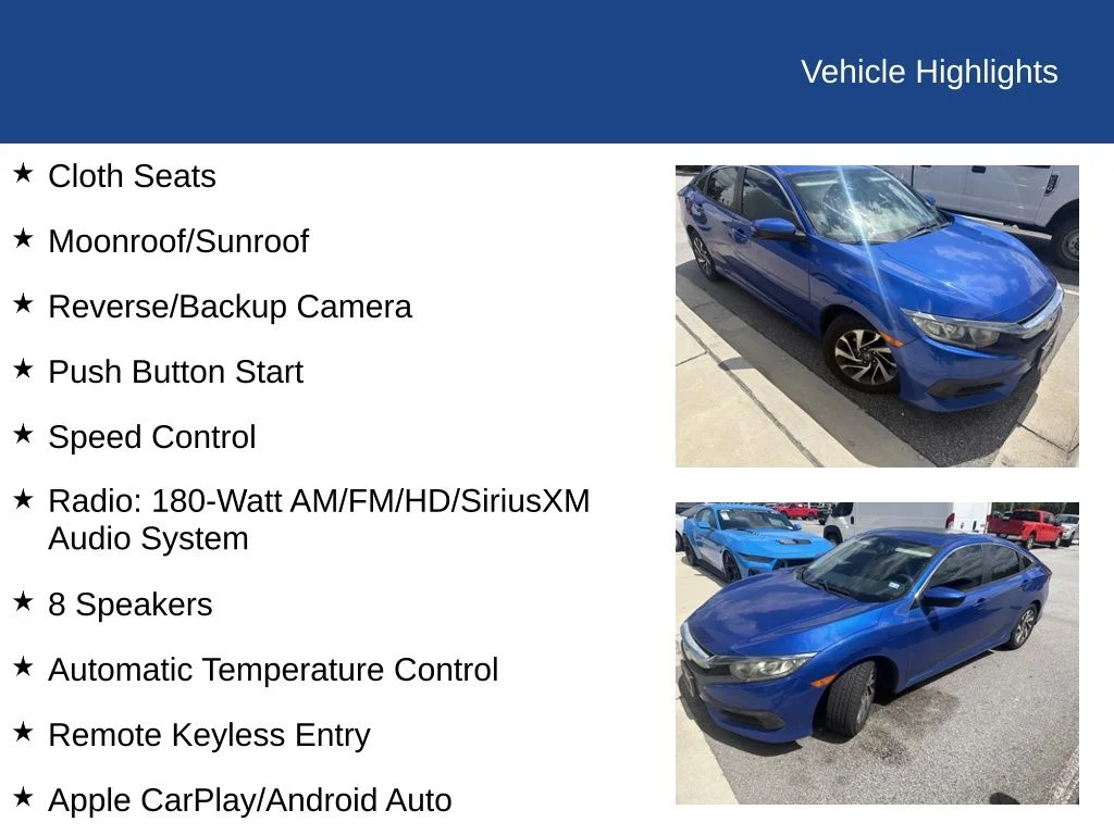 Used 2017 Aegean Blue Metallic Honda EX image 7