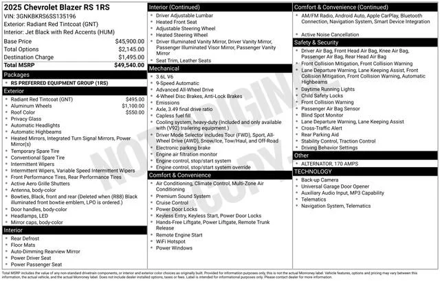 Used 2025 Radiant Red Tintcoat Chevrolet RS image 5