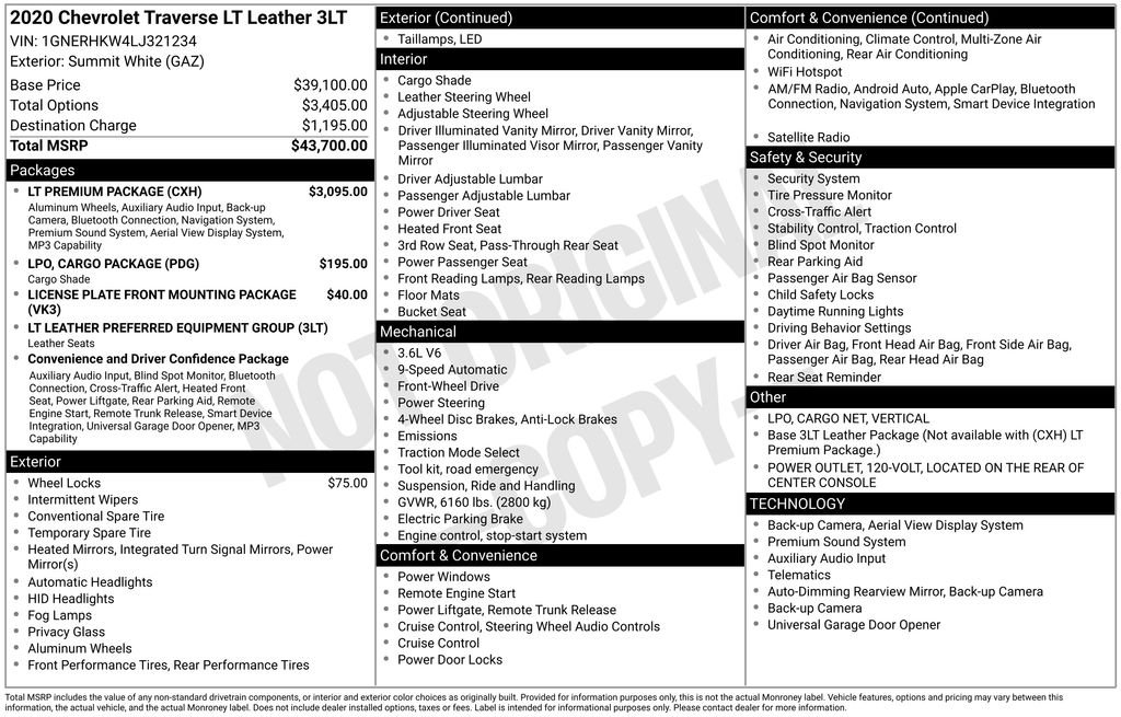 Certified Used 2020 White Chevrolet 3LT image 3