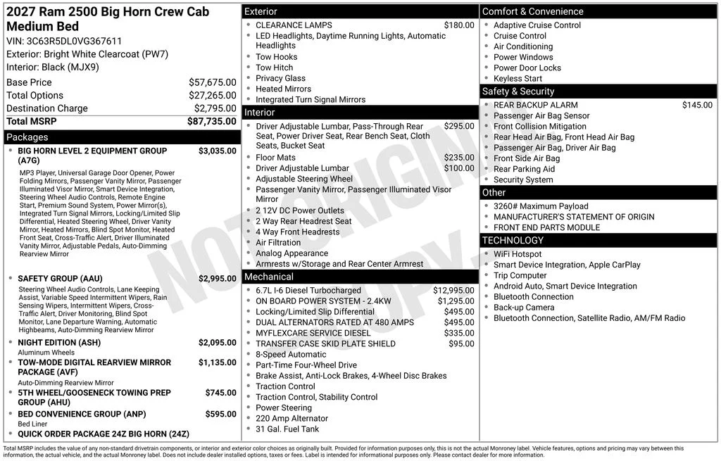 New 2027 Bright White Clearcoat RAM Big Horn image 2