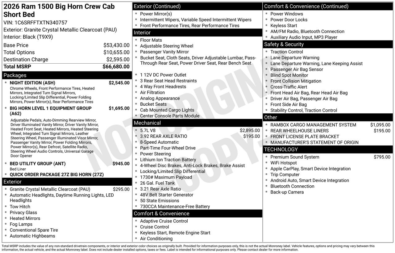 New 2026 Granite Crystal Metallic Clear-Coat Exterior Paint RAM Big Horn/Lone Star image 29