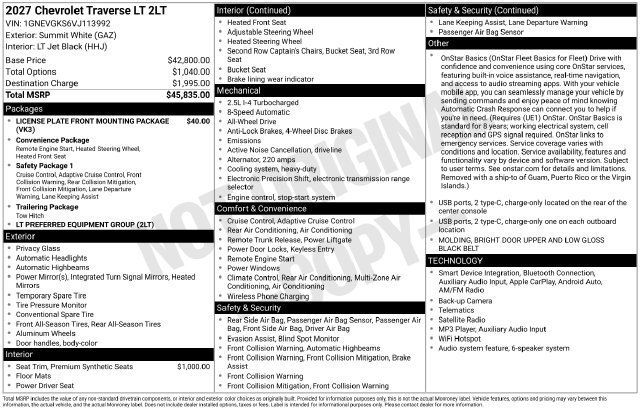 2027 Chevrolet Traverse LT - Photo 31