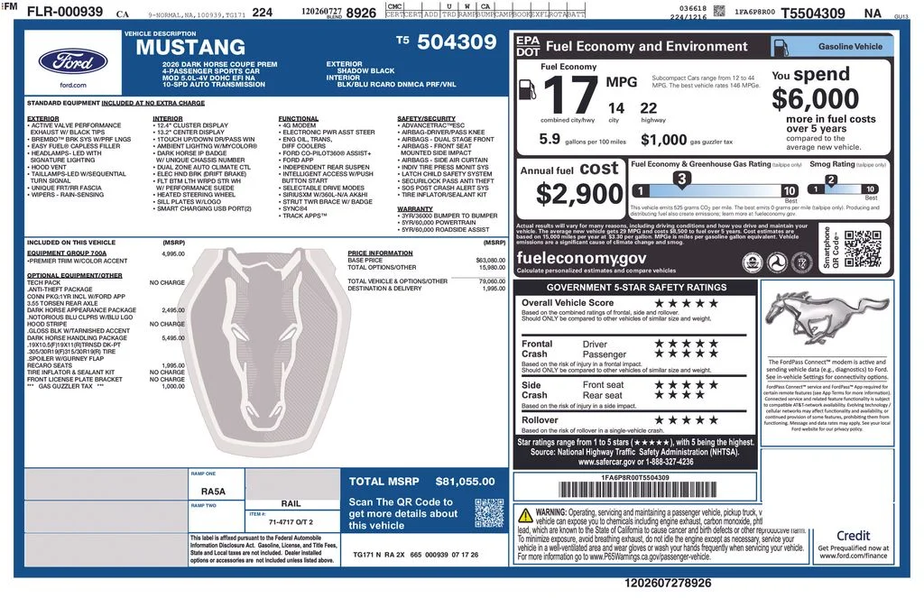 New 2026 Shadow Black Ford Dark Horse image 2